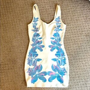 Floral Print White and Blue Dress